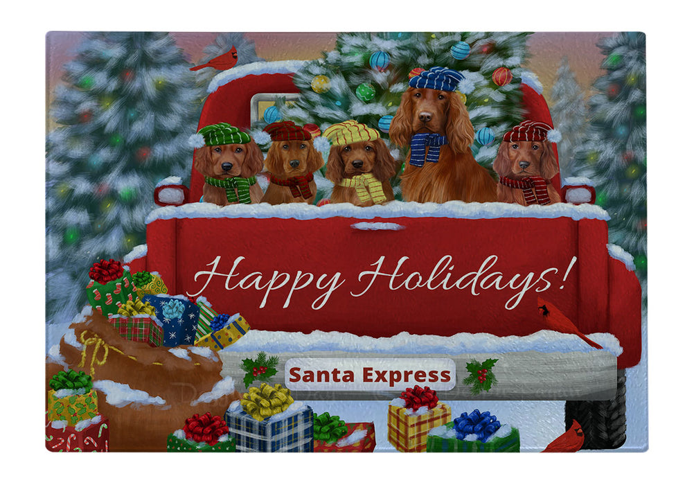 Christmas Red Truck Travlin Home for the Holidays Irish Red Setter Dogs Cutting Board - For Kitchen - Scratch & Stain Resistant - Designed To Stay In Place - Easy To Clean By Hand - Perfect for Chopping Meats, Vegetables