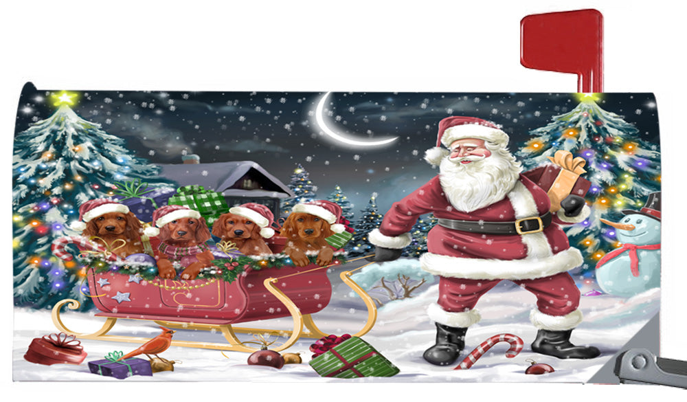 Magnetic Mailbox Cover Santa Sled Christmas Happy Holidays Irish Red Setters Dog MBC48162