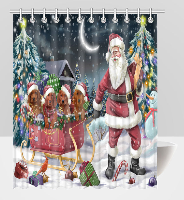 Santa Sled Dogs Christmas Happy Holidays Irish Red Setter Dogs Shower Curtain
