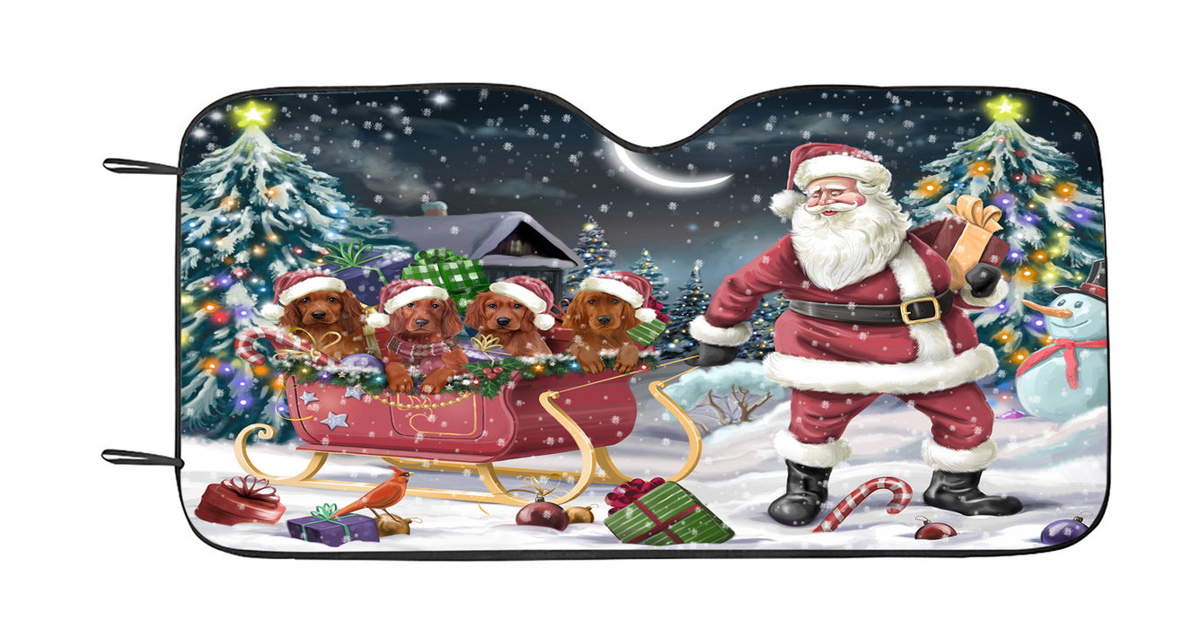 Santa Sled Dogs Christmas Happy Holidays Irish Red Setter Dogs Car Sun Shade