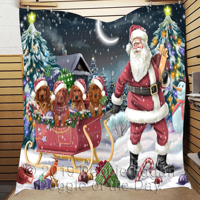 Santa Sled Dogs Christmas Happy Holidays Irish Red Setter Dogs Quilt