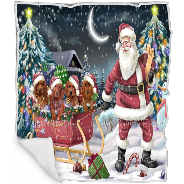 Santa Sled Dogs Christmas Happy Holidays Irish Setters Dog Blanket BLNKT82245