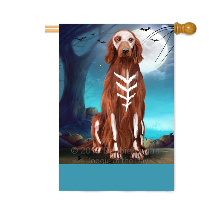 Personalized Happy Halloween Trick or Treat Irish Red Setter Dog Skeleton Custom House Flag FLG64220