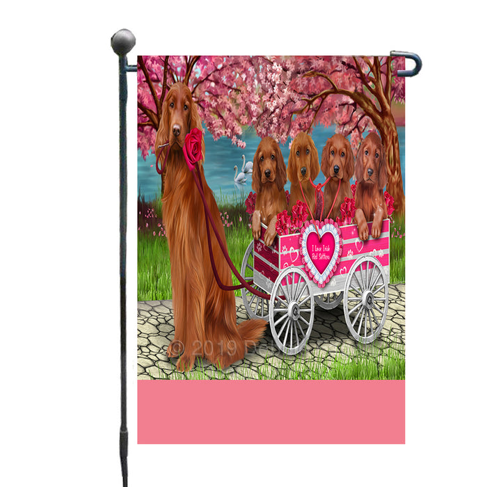 Personalized I Love Irish Red Setter Dogs in a Cart Custom Garden Flags GFLG-DOTD-A62161