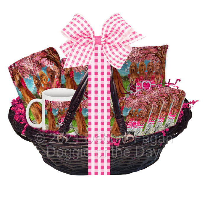 Mother's Day Gift Basket Irish Red Setter Dogs Blanket, Pillow, Coasters, Magnet, Coffee Mug and Ornament
