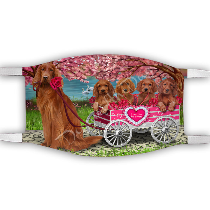 I Love Irish Red Setter Dogs in a Cart Face Mask FM48154