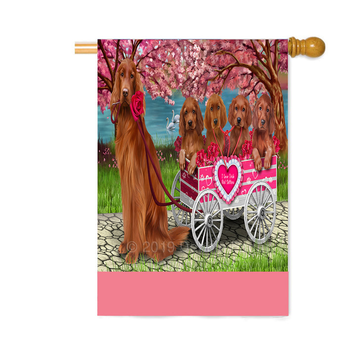 Personalized I Love Irish Red Setter Dogs in a Cart Custom House Flag FLG-DOTD-A62217