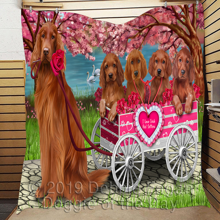 I Love Irish Red Setter Dogs in a Cart Quilt