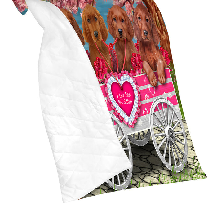 I Love Irish Red Setter Dogs in a Cart Quilt