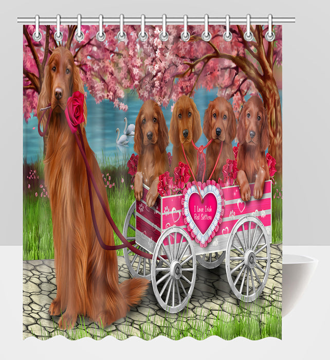 I Love Irish Red Setter Dogs in a Cart Shower Curtain