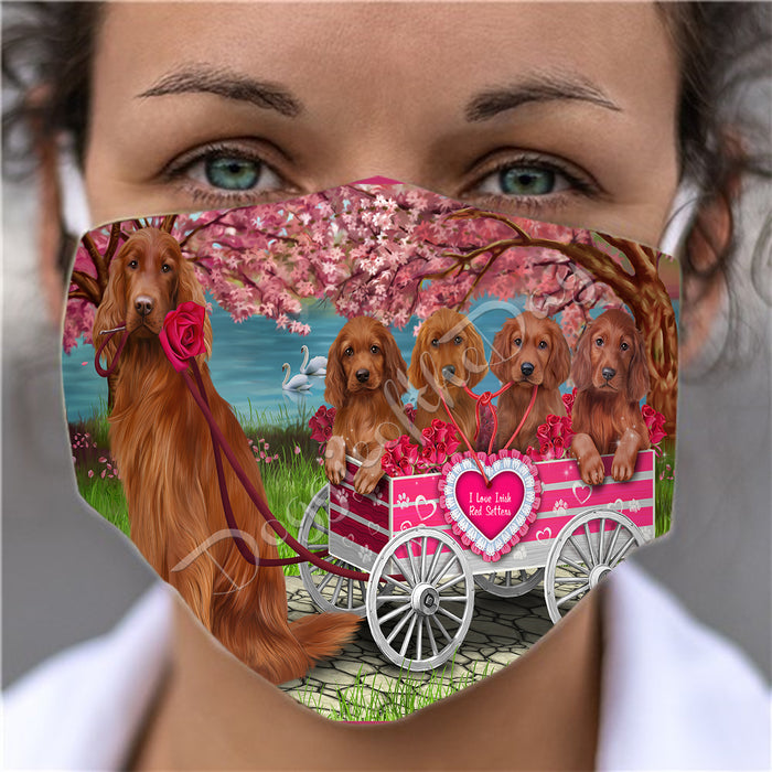 I Love Irish Red Setter Dogs in a Cart Face Mask FM48154
