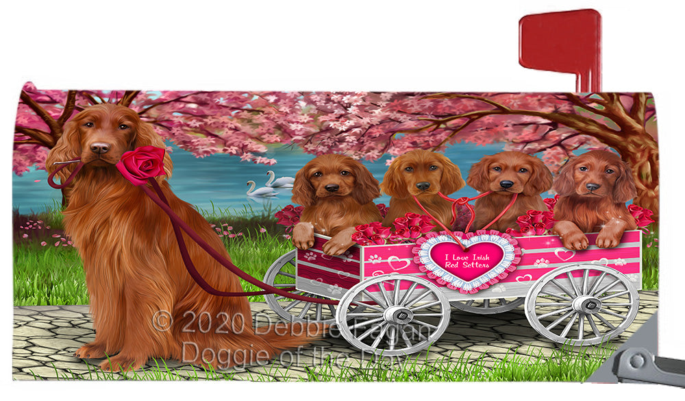 I Love Irish Red Setter Dogs in a Cart Magnetic Mailbox Cover Both Sides Pet Theme Printed Decorative Letter Box Wrap Case Postbox Thick Magnetic Vinyl Material