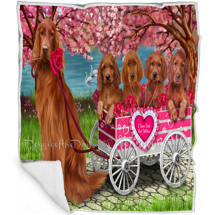 I Love Irish Setter Dog in a Cart Art Portrait Blanket BLNKT91902