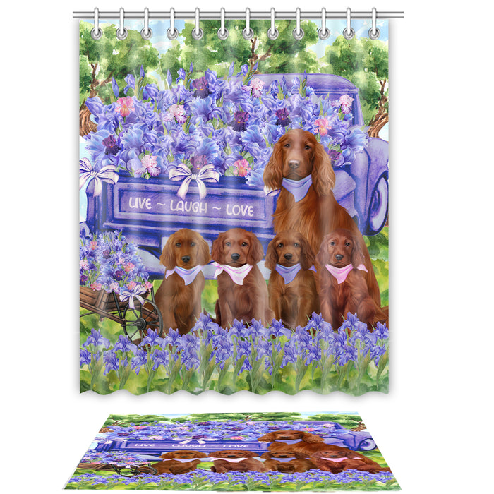 Irish Setter Shower Curtain & Bath Mat Set - Explore a Variety of Personalized Designs - Custom Rug and Curtains with hooks for Bathroom Decor - Pet and Dog Lovers Gift