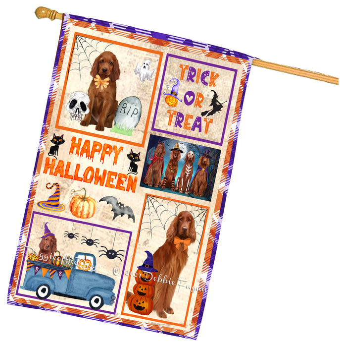 Happy Halloween Trick or Treat Irish Red Setter Dogs House Flag Outdoor Decorative Double Sided Pet Portrait Weather Resistant Premium Quality Animal Printed Home Decorative Flags 100% Polyester