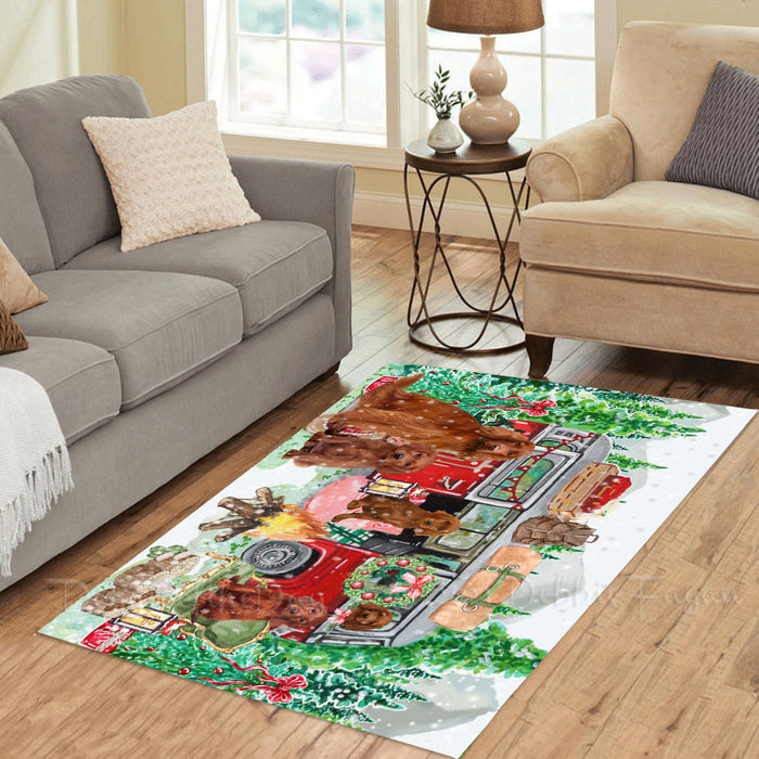 Christmas Time Camping with Irish Red Setter Dogs Area Rug - Ultra Soft Cute Pet Printed Unique Style Floor Living Room Carpet Decorative Rug for Indoor Gift for Pet Lovers