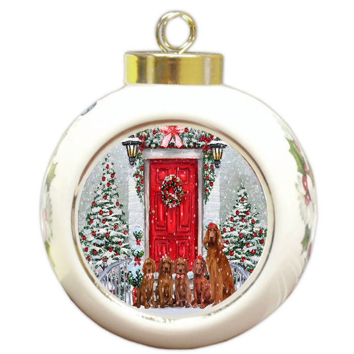 Christmas Holiday Welcome Irish Red Setter Dogs Round Ball Christmas Ornament Pet Decorative Hanging Ornaments for Christmas X-mas Tree Decorations - 3" Round Ceramic Ornament