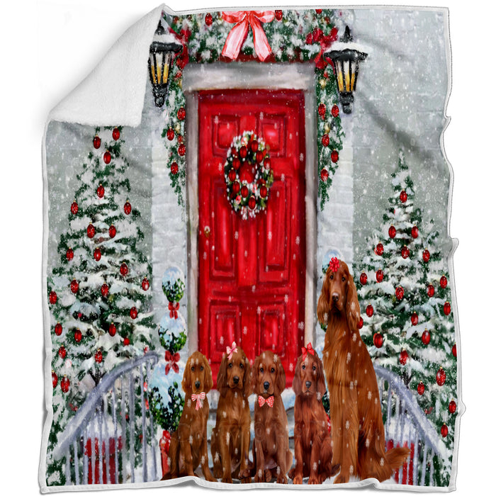 Christmas Holiday Welcome Irish Red Setter Dogs Blanket - Lightweight Soft Cozy and Durable Bed Blanket - Animal Theme Fuzzy Blanket for Sofa Couch