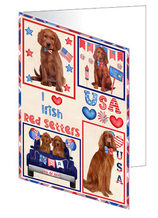 4th of July Independence Day I Love USA Irish Red Setter Dogs Handmade Artwork Assorted Pets Greeting Cards and Note Cards with Envelopes for All Occasions and Holiday Seasons