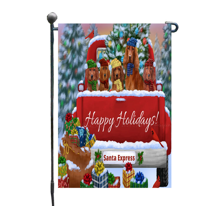 Christmas Red Truck Travlin Home for the Holidays Irish Red Setter Dogs Garden Flags- Outdoor Double Sided Garden Yard Porch Lawn Spring Decorative Vertical Home Flags 12 1/2"w x 18"h