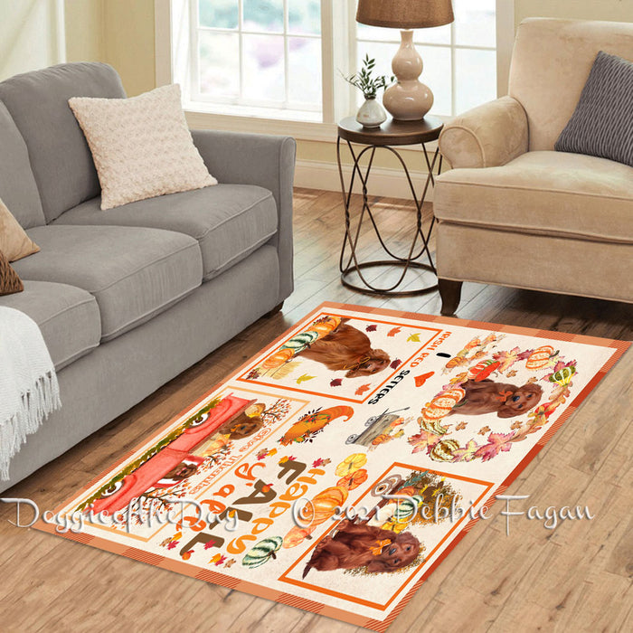 Happy Fall Y'all Pumpkin Irish Red Setter Dogs Polyester Living Room Carpet Area Rug ARUG66908