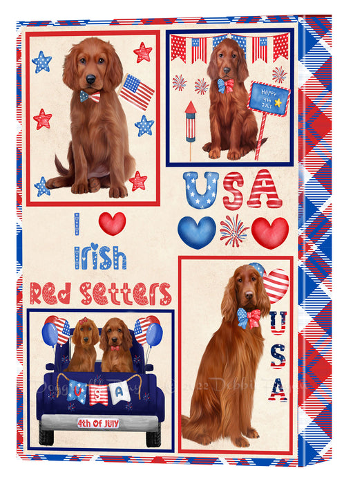 4th of July Independence Day I Love USA Irish Red Setter Dogs Canvas Wall Art - Premium Quality Ready to Hang Room Decor Wall Art Canvas - Unique Animal Printed Digital Painting for Decoration