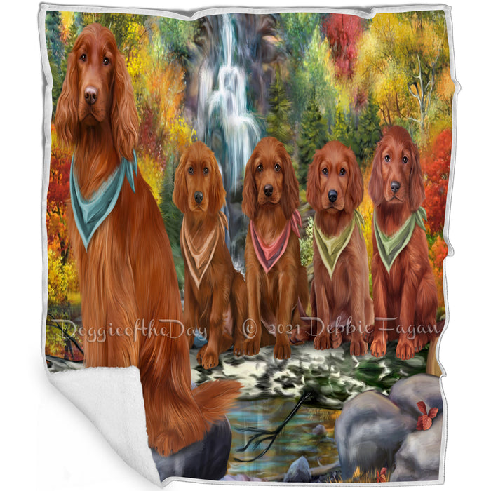 Scenic Waterfall Irish Setters Dog Blanket BLNKT83874