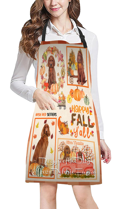 Happy Fall Y'all Pumpkin Irish Red Setter Dogs Cooking Kitchen Adjustable Apron Apron49220
