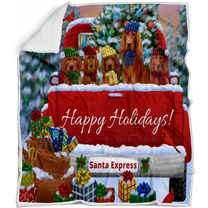 Christmas Red Truck Travlin Home for the Holidays Irish Red Setter Dogs Blanket - Lightweight Soft Cozy and Durable Bed Blanket - Animal Theme Fuzzy Blanket for Sofa Couch