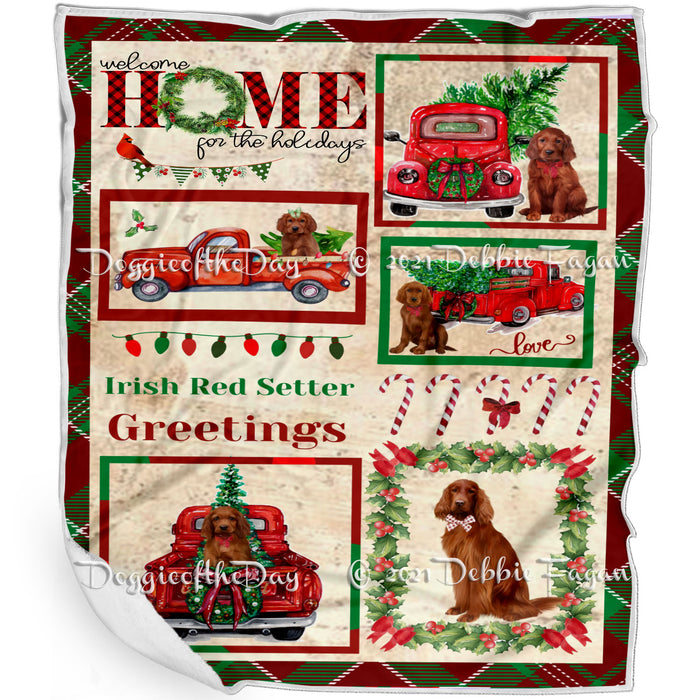 Welcome Home for Christmas Holidays Irish Red Setter Dogs Blanket BLNKT72021