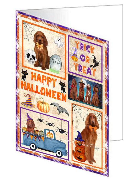 Happy Halloween Trick or Treat Irish Red Setter Dogs Handmade Artwork Assorted Pets Greeting Cards and Note Cards with Envelopes for All Occasions and Holiday Seasons GCD76523