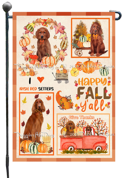 Happy Fall Y'all Pumpkin Irish Red Setter Dogs Garden Flags- Outdoor Double Sided Garden Yard Porch Lawn Spring Decorative Vertical Home Flags 12 1/2"w x 18"h