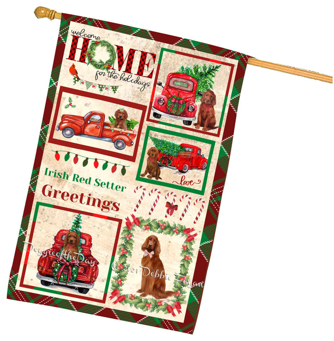 Welcome Home for Christmas Holidays Irish Red Setter Dogs House flag FLG67022