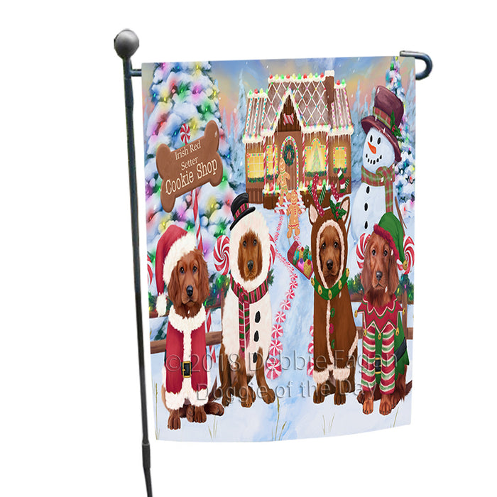 Holiday Gingerbread Cookie Shop Irish Red Setters Dog Garden Flag GFLG56955