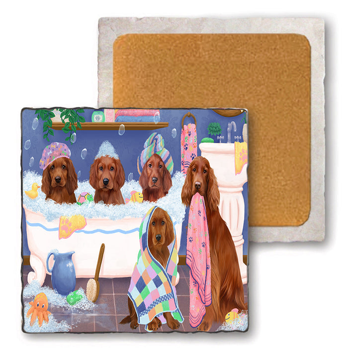 Rub A Dub Dogs In A Tub Irish Red Setters Dog Set of 4 Natural Stone Marble Tile Coasters MCST51796