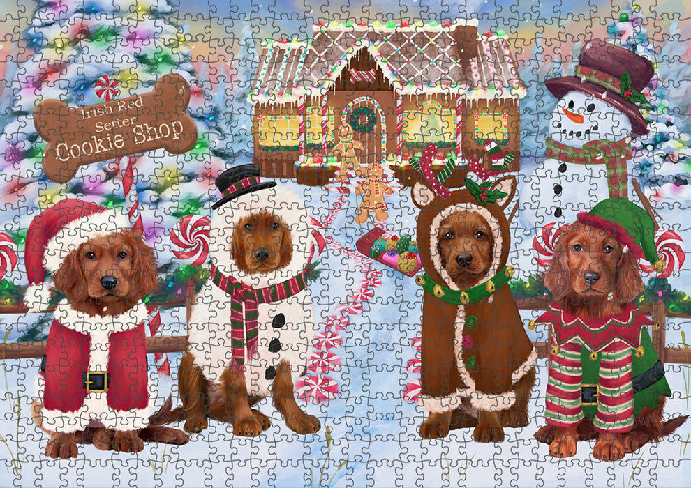 Holiday Gingerbread Cookie Shop Irish Red Setters Dog Puzzle  PUZL93828