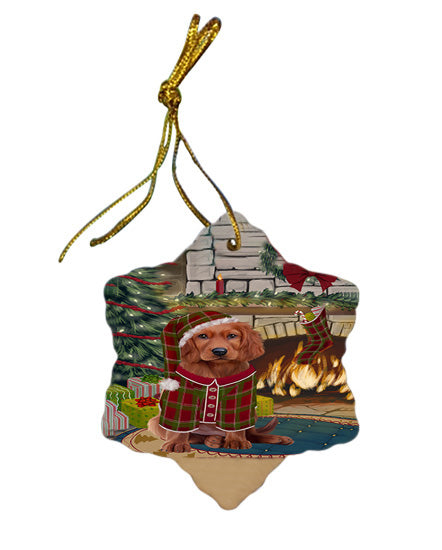 The Stocking was Hung Irish Red Setter Dog Star Porcelain Ornament SPOR55692