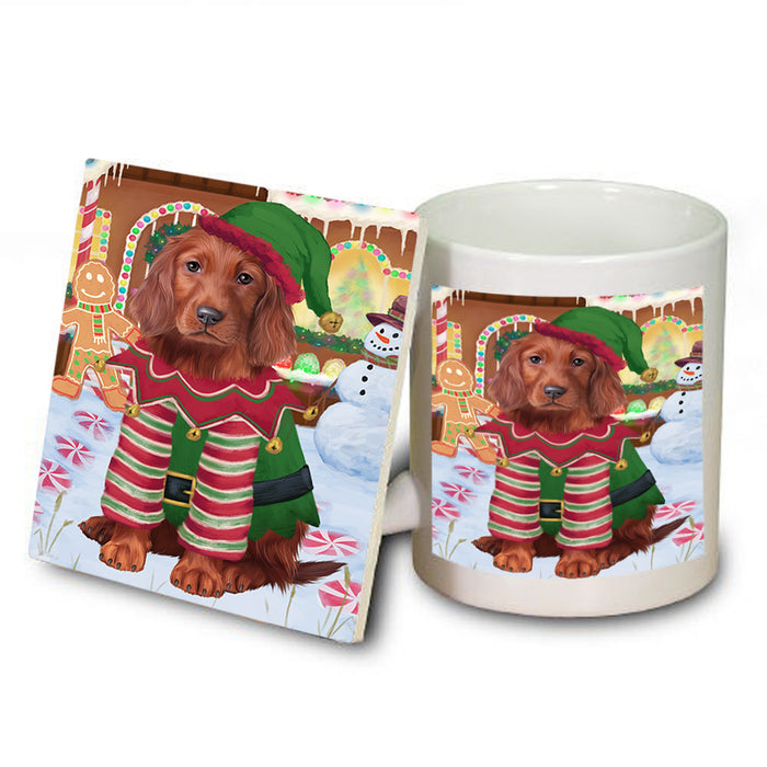 Christmas Gingerbread House Candyfest Irish Red Setter Dog Mug and Coaster Set MUC56354