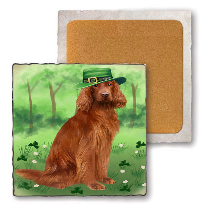 St. Patricks Day Irish Portrait Irish Red Setter Dog Set of 4 Natural Stone Marble Tile Coasters MCST52014