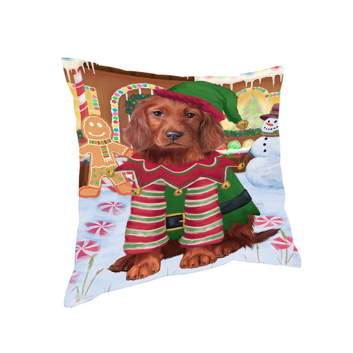 Christmas Gingerbread House Candyfest Irish Red Setter Dog Pillow PIL79740