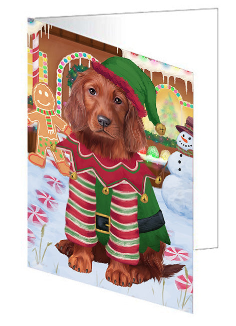 Christmas Gingerbread House Candyfest Irish Red Setter Dog Handmade Artwork Assorted Pets Greeting Cards and Note Cards with Envelopes for All Occasions and Holiday Seasons GCD73601