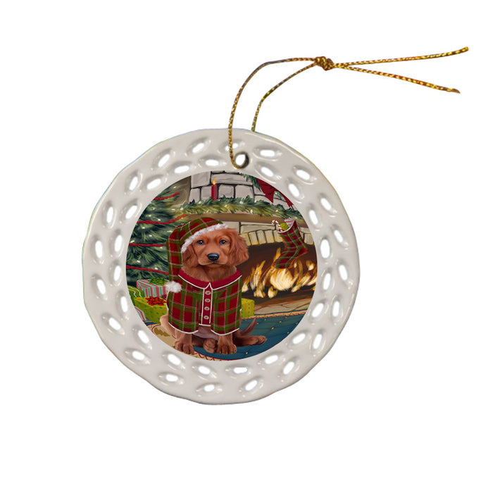 The Stocking was Hung Irish Red Setter Dog Ceramic Doily Ornament DPOR55692