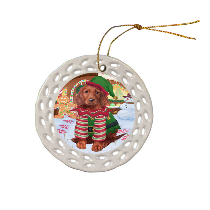 Christmas Gingerbread House Candyfest Irish Red Setter Dog Ceramic Doily Ornament DPOR56718