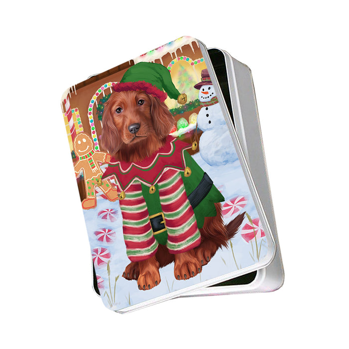 Christmas Gingerbread House Candyfest Irish Red Setter Dog Photo Storage Tin PITN56305