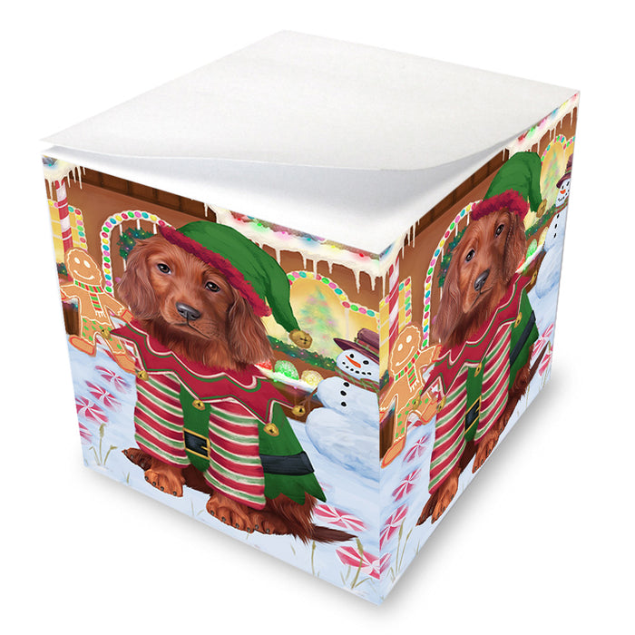 Christmas Gingerbread House Candyfest Irish Red Setter Dog Note Cube NOC54434
