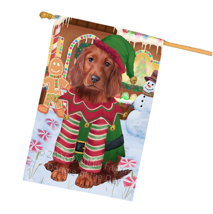 Christmas Gingerbread House Candyfest Irish Red Setter Dog House Flag FLG57046