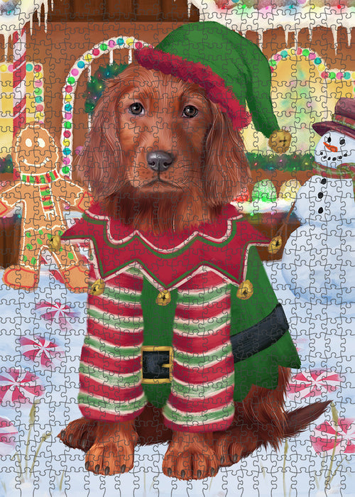 Christmas Gingerbread House Candyfest Irish Red Setter Dog Puzzle with Photo Tin PUZL93648