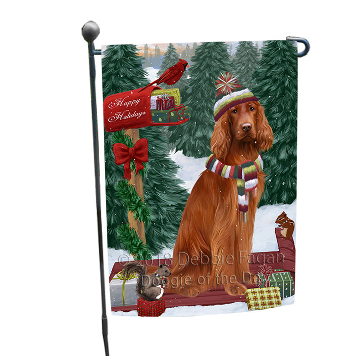 Merry Christmas Woodland Sled Irish Red Setter Dog Garden Flag GFLG55245