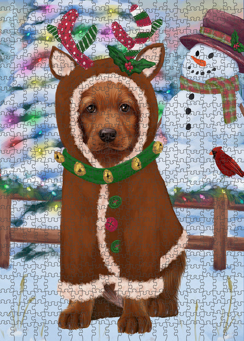 Christmas Gingerbread House Candyfest Irish Red Setter Dog Puzzle with Photo Tin PUZL93652
