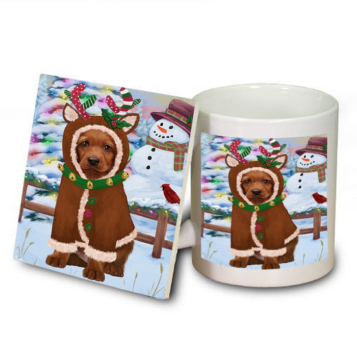Christmas Gingerbread House Candyfest Irish Red Setter Dog Mug and Coaster Set MUC56355